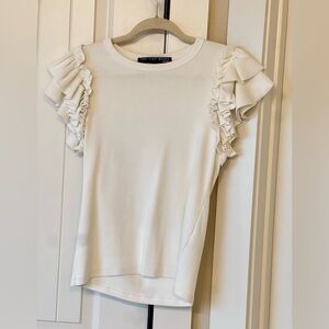 Veronica Beard White Ruffle Sleeve Top